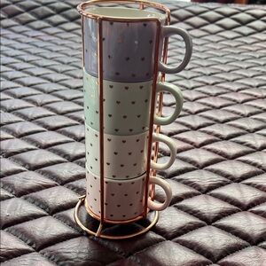 Stackable Heart Print Mugs with Stand